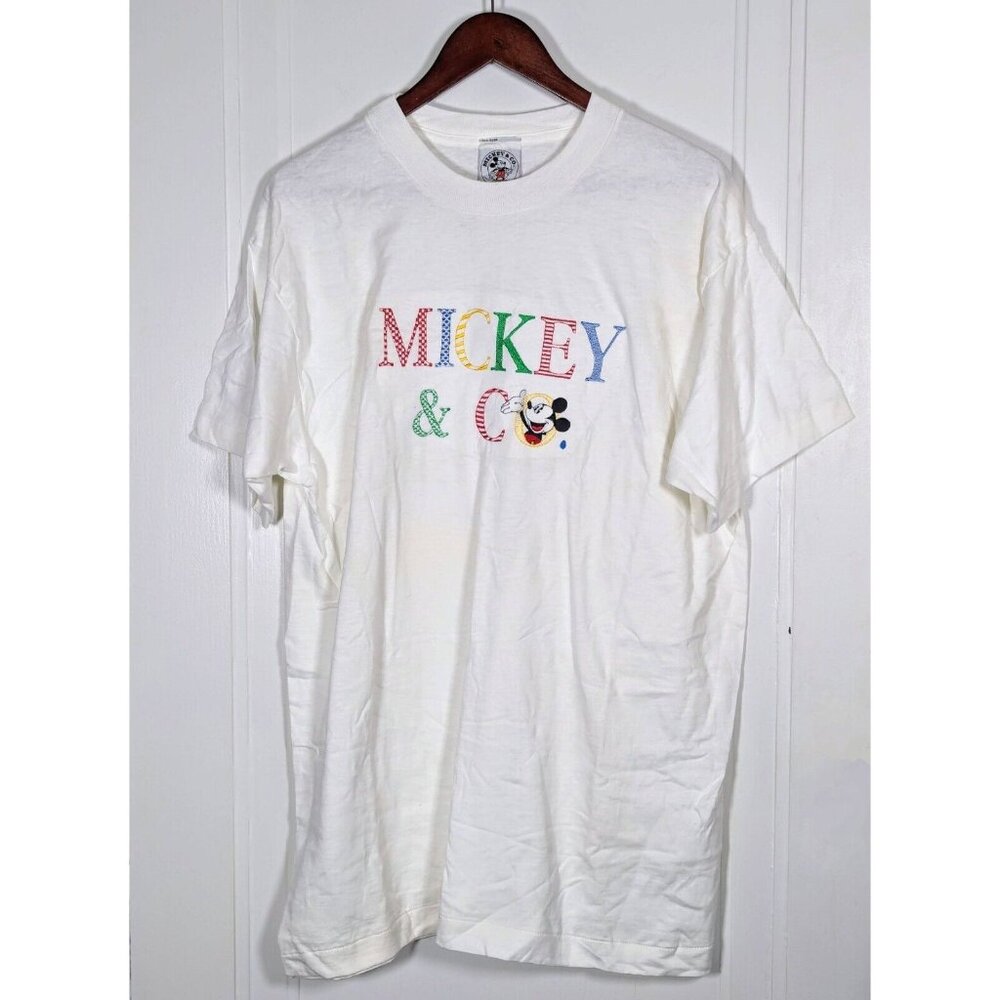 VTG Mickey & Co. Shirt XL 90s Disney Mouse Single Stitch Spell Out Embroidered